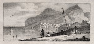 Utsikt over en havneby av Emile Jean Horace Vernet