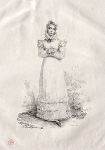 Ung kvinne står. av Emile Jean Horace Vernet