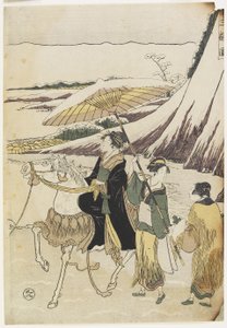 Tre kvinner som reiser gjennom en ravine, 1794-96 (farget treblokktrykk) av Hosoda Eiri