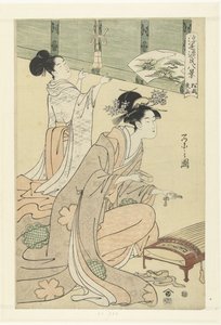 Kveldsregn og vind i furutrærne. Matsukaze yau (tittel på objekt) Åtte flytende verdensansikter i Genji-historien. (serietittel) Ukiyo Genji hakkei (serietittel på objekt)