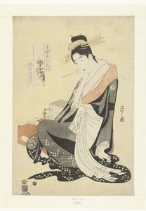 Courtesane Morokoshi fra Echizenya-huset tigerlilje Echizenya Morokoshi (tittel på objekt) Seks skjønnheter fra lysthus sammenlignet med blomster. (serietittel) Seiro bijin rokkasen (serietittel på objekt)