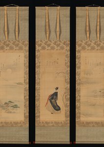Snø, måne og kirsebær blomstrer Yoshiwara i tre årstider, tidlig på 1800-tallet.