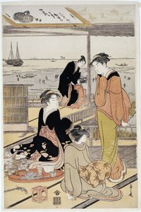 Tehus på Shinagawa Bay av Hosoda Eishi