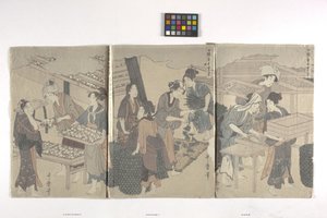 Triptych (blekk på papir) av Hosoda Eishi