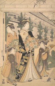 To Oiran med to kvinnelige ledsagere i Yoshiwara. av Hosoda Eishi