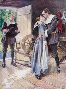 Illustrasjon for The Courtship of Miles Standish av Henry Wadsworth Longfellow (litho-farge)