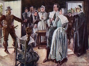 Illustrasjon for The Courtship of Miles Standish av Henry Wadsworth Longfellow (litho-farge)