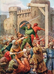 Rygg mot rygg sto de skumle to, illustrasjon fra 'Robin Hood and his Life in the Merry Greenwood', fortalt av Rose Yeatman Woolf, utgitt av Raphael Tuck av Howard Davie