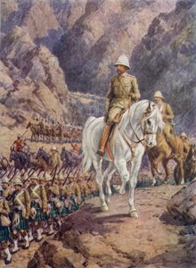 Lord Roberts, på mars til Kandahar (farge litho) av Howard Davie