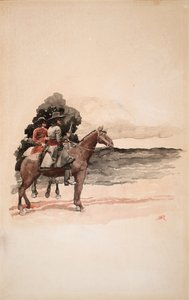 Banditter på hesteryggen (akvarell om bord) av Howard Pyle