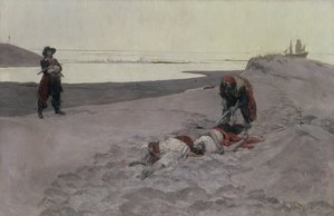 Døde menn forteller ingen historier, 1899 (olje på lerret en grisaille) av Howard Pyle