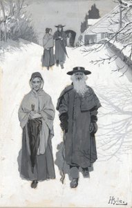 The Dunkers - Going to Meeting, tegning av en illustrasjon publisert i Harper av Howard Pyle