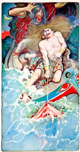 The Fishing of Thor and Hymir, fra Folk Legends of the Sea, Harpers Magazine, 1902 av Howard Pyle