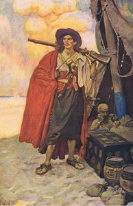 Buccaneeren var en pittoresk kar, fra Howard Pyles Book of Pirates utgitt av Harper & Bros, 1921 av Howard Pyle