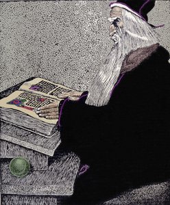 Magikeren Merlin. Illustrasjon av Howard Pyle (1853 - 1911), amerikansk tegneserieskaper, for "The Story of King Arthur and His Knights" av Howard Pyle