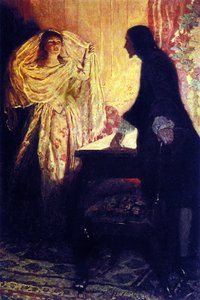 Møtet med kaptein Keiths datter. Illustrasjon fra "Book of pirates Buccaneers and Marooners of the Spanish Main" av Howard Pyle (1853-1911), amerikansk illustratør av Howard Pyle