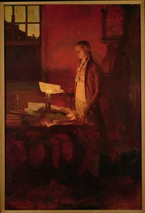 Thomas Jefferson Writing the Declaration of Independence, fra 'The Story of the Revolution' av Henry Cabot Lodge (1850-1924), publisert i Scribner's Magazine, mars 1898 (olje på lerret) av Howard Pyle