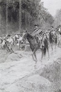 Washington's Retreat from Great Meadows, illustrasjon fra 'Colonel Washington' av Woodrow Wilson, pub. i Harper's Magazine, 1896 av Howard Pyle