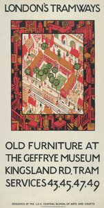 "Gamle møbler på Geffrye Museum", London County Council LCC Tramways-plakat, 1924 av Howard Spear