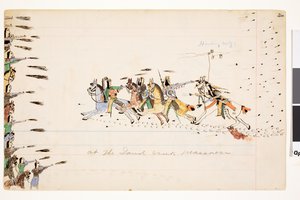 Ved Sand Creek Massacre, 1874-75 (penn, blekk og wc på hovedbokpapir)