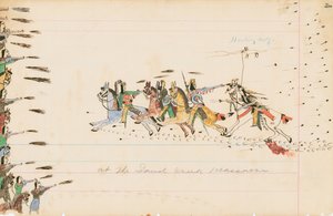 Ved Sand Creek Massacre, 1874-75 (penn, blekk og wc på hovedbokpapir)