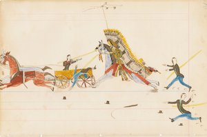 Howling Wolf Fighting Soldiers, 1874-75 (penn, blekk og wc på hovedbokpapir)