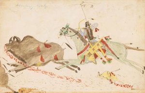 Howling Wolf Hunting Buffalo, 1874-75 (penn, blekk og wc på hovedbokpapir)