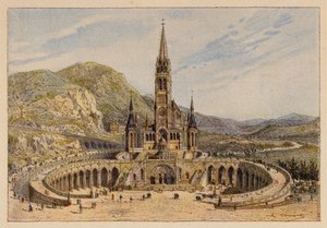 Vår Frue av Lourdes (fargelitografi) av Hubert Clerget
