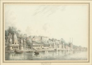 Benares ved elven Ganges (blyant, penn og blekk og w/c på papir) av Hubert Cornish