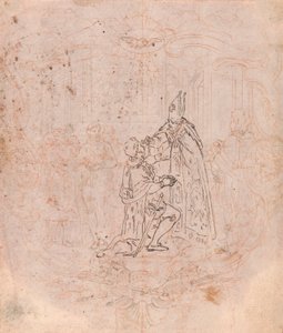 Design for en frontispice: En biskop som gir en ære, scene i en kartusj av Hubert Francois Gravelot