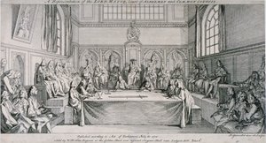 Møte i Guildhall Council Chamber, City of London, 1750. av Hubert Francois Gravelot