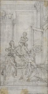 Studie til vignett-frontispiece i Charles-Simon Favarts «Vennskap på prøve» av Hubert Francois Gravelot