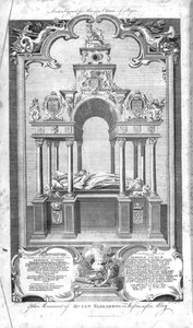 Monumentet til dronning Elizabeth i Westminster Abbey, illustrasjon fra Rapins 