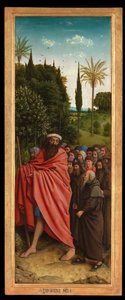 Pilegrimene guidet av St. Christopher, fra høyre side av Ghent-altertavlen av Hubert & Jan van (1390 1441) Eyck