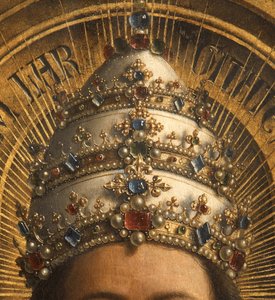 Detail von Gottvater, zentrales Panel des Genter Altars