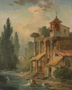 En Caprice med en Eremitage, 1796 av Hubert Robert