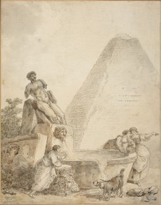 En romersk Capriccio med pyramiden til Gaius Cestius av Hubert Robert