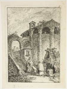 Ancient Temple, plate fem fra Evenings in Roma av Hubert Robert