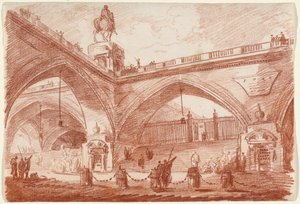 Arkitektonisk fantasi med en triumfbro, ca. 1760 (rød kritt på papir)