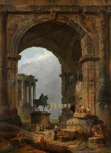 Caprice antikk med statuen av Marcus Aurelius. av Hubert Robert