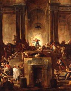Kristus driver pengevekslerne ut av tempelet av Hubert Robert