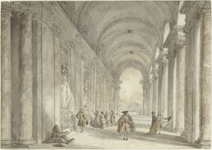Kolonnaden til kasinoet i Villa Albani, i Roma Utsikt i søylegangen foran kasinoet til Villa Albani i Roma av Hubert Robert