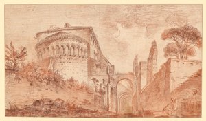 Kirken Santi Giovanni e Paolo i Roma, sett fra apsiden av Hubert Robert