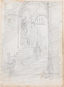 Figurer på en monumental interiørtrapp [recto] av Hubert Robert