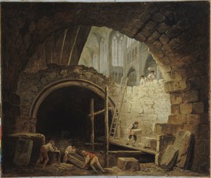 Plyndringen av de kongelige gravene i basilikaen Saint-Denis, oktober 1793 av Hubert Robert