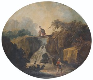 Fosslandskap med bro av Hubert Robert