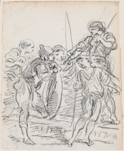 Gruppe av mannsfigurer som snakker av Hubert Robert