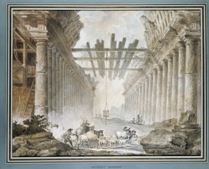Flokk i ruinene av et tegnetempel (olje på lerret) av Hubert Robert
