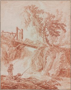 Gjeter som krysser en foss av Hubert Robert