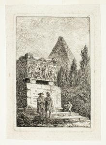 Landskap med pyramide og sarkofag, plate seks fra Les Soirées de Rome av Hubert Robert